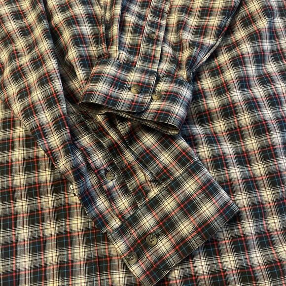ariat pro series plaid long sleeve flannel button up black red blue XXL tall - Picture 7 of 8